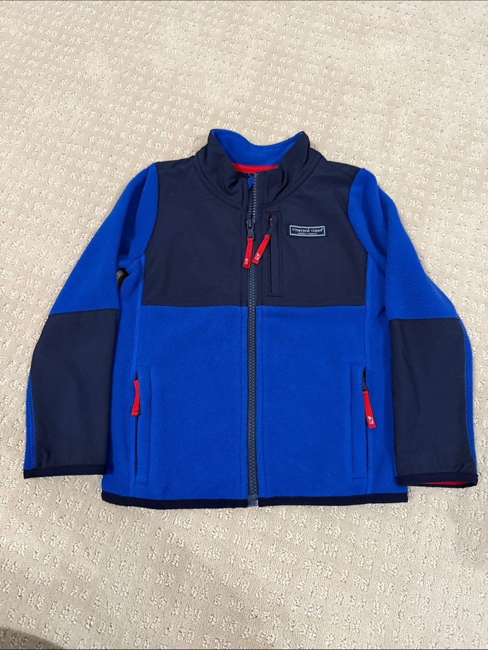 Vineyard Vines Boys Royal Blue and Navy Fleece Jacket with Red Accents